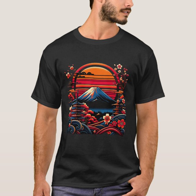 Camiseta Vintage, Cherry Blossom Sakura Monte Fuji (Frente)