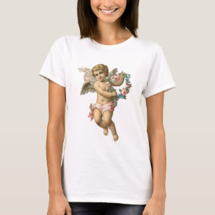 Camiseta Vintage Cherub com chique de coroa floral