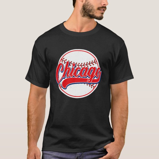 Camiseta Vintage Chicago Cityscape Baseball Para Mulheres H (Frente)