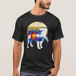 Camiseta Vintage Chinese Pug Dog Colorado Flag Sunset Retro