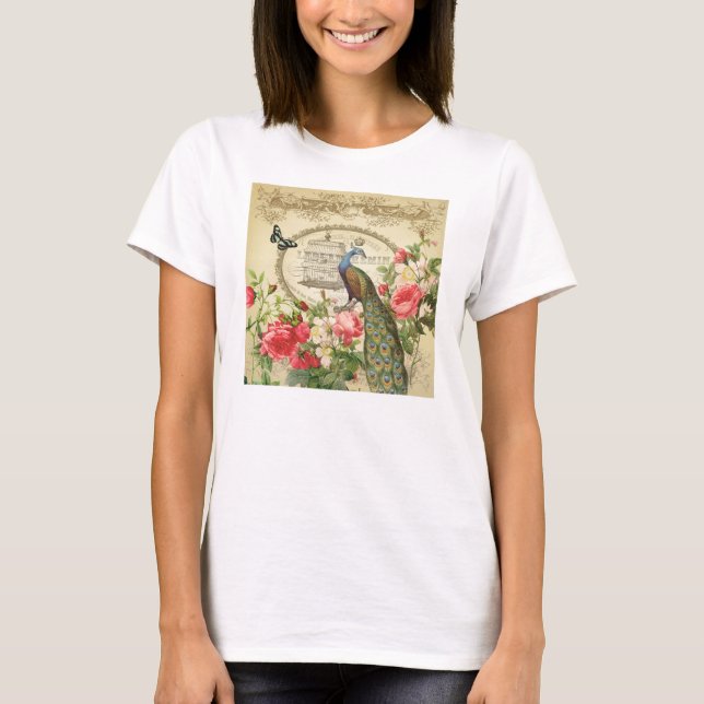 Camiseta Vintage Chique francês Peacock (Frente)