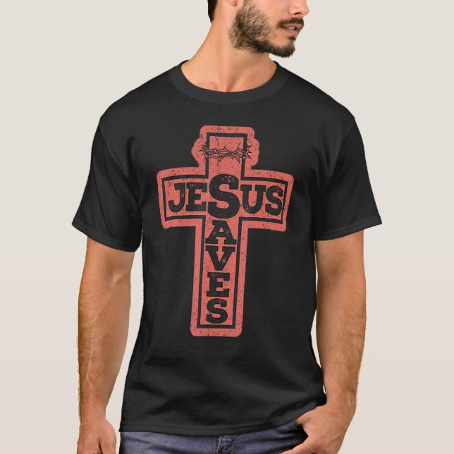 Camiseta Vintage Christian Cross Jesus Saves (Frente)