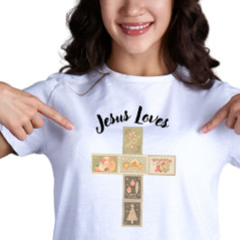 Camiseta Vintage Christmas Postage Stamp Cross