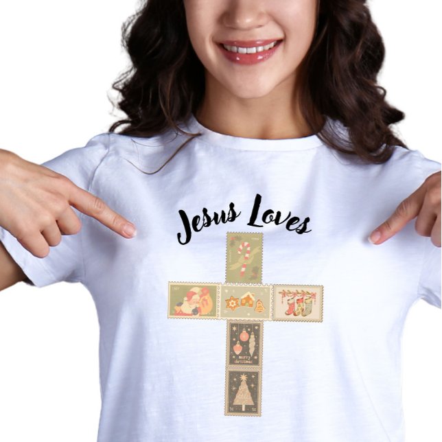 Camiseta Vintage Christmas Postage Stamp Cross (Criador carregado)