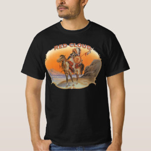 Camiseta Vintage Cigar Label Art, Red Cloud Indian on Horse