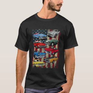 Camiseta Vintage Classic Muscle Car Retro-American Flag Pat