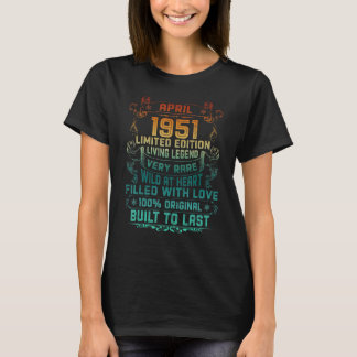 Camiseta Vintage com 71 anos abril de 1951 71º aniversário