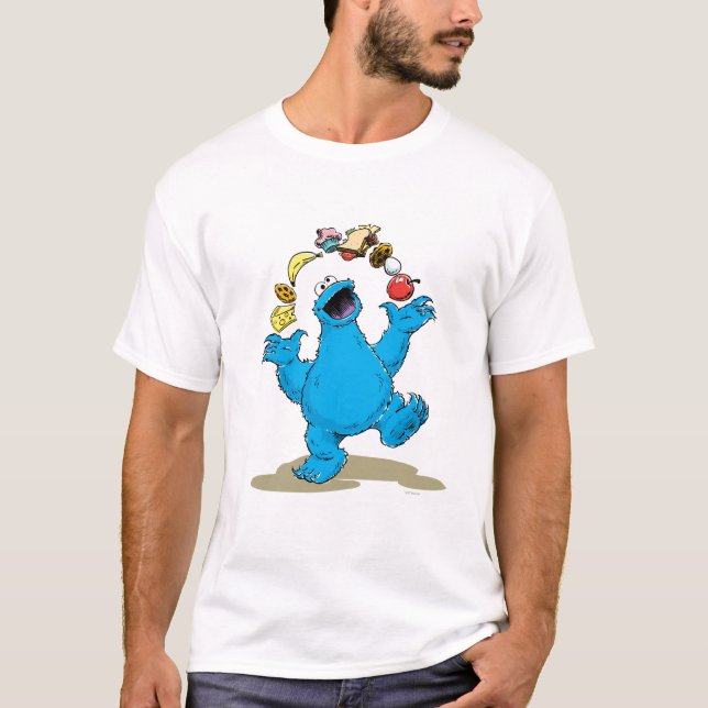 Camiseta Vintage Cookie Monster Fazendo malabarismo (Frente)