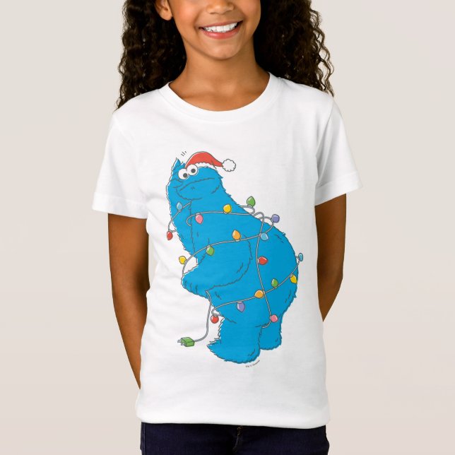 Camiseta Vintage Cookie Monster Luzes de Natal (Frente)