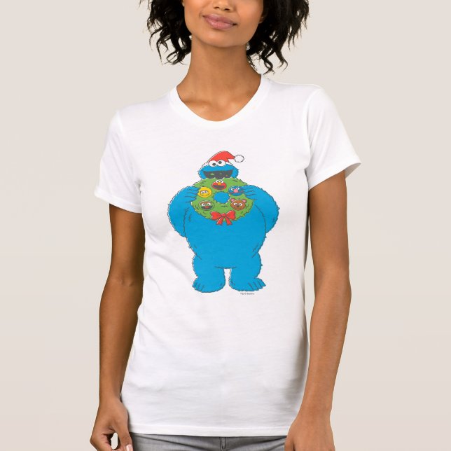 Camiseta Vintage Cookie Monster Wreath de Natal (Frente)
