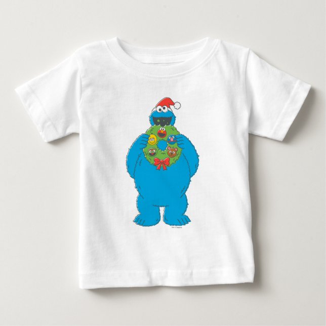 Camiseta Vintage Cookie Monster Wreath de Natal (Frente)