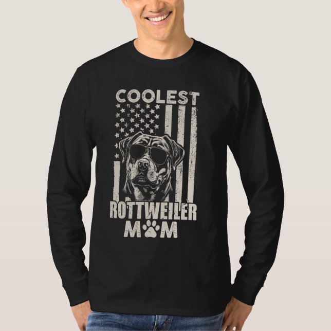 Camiseta Vintage Coolest Rottweiler Mãe EUA Flag F (Frente)