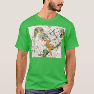 Camiseta Vintage - Coruja Japonesa e Aest da Flor de Cereja