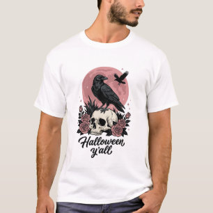 Camiseta Vintage Crânio de Corvo Halloween Y’all