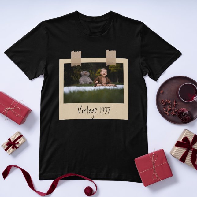 Camiseta Vintage Custom Photo & Year Birthday Personalized (Criador carregado)