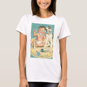 Camiseta Vintage Cute Baby Conversando no Phone Puppy Dog
