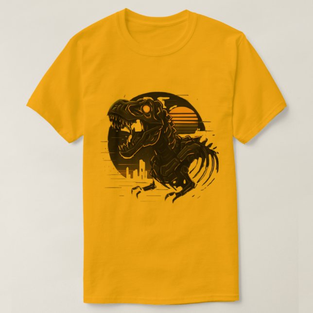 Camiseta Vintage Cyber Rex Neon Esqueleto (Frente do Design)