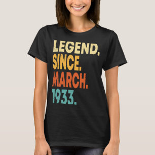 Camiseta Vintage de 90 anos março de 1933 90 Aniversário