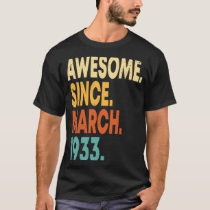 Camiseta Vintage de 90 anos março de 1933 90 Birthday Men W