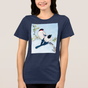 Camiseta Vintage - Desenho de Tinta Japonesa das Finches