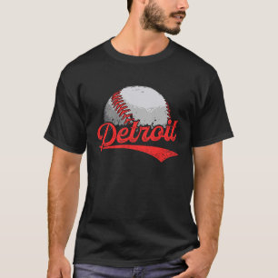 Camiseta Vintage Detroit Cityscape Baseball Para Mulheres H