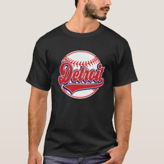 Camiseta Vintage Detroit Cityscape Baseball Player e ventil