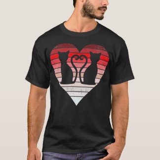 Camiseta Vintage Dia de os namorados Cat Retro Heart Love