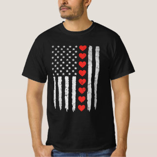 Camiseta Vintage Dia de os namorados Red Hearts US Flag