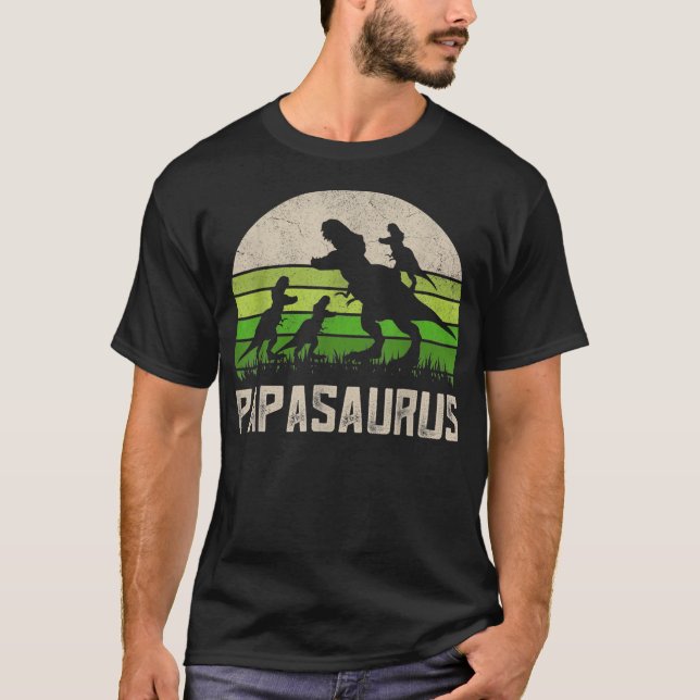 Camiseta Vintage Dinossaur Papasaurus Crianças Engraçadas P (Frente)