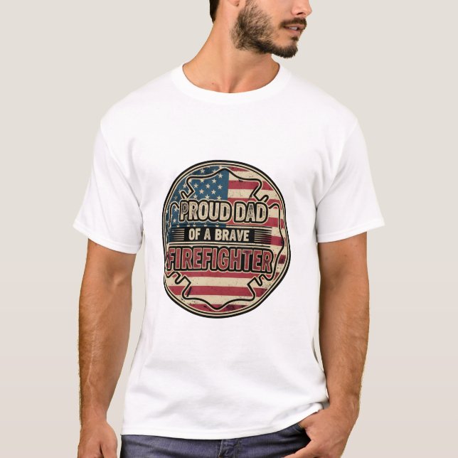 Camiseta Vintage Distressed American Flag Firefighter Dad  (Frente)