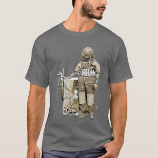 Camiseta Vintage Diver com Capacete de Mergulho e Bomba de