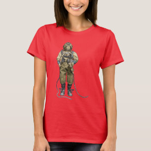 Camiseta Vintage Diver com capacete de mergulho e luz de me