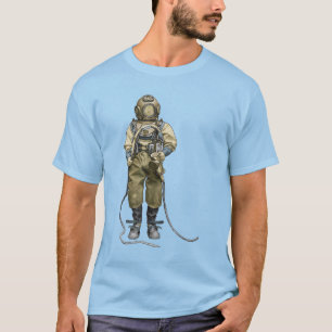 Camiseta Vintage Diver com capacete de mergulho e luz de me