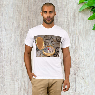 Camiseta Vintage Dourado Compass on Antique Pirate Map