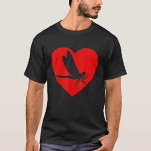 Camiseta Vintage Dragonfly Red Heart Animal Namorados Da