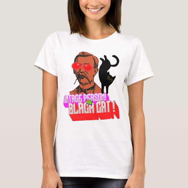 Camiseta vintage e gato preto (Frente)