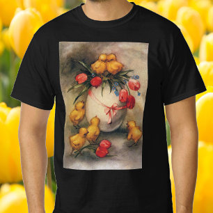 Camiseta Vintage Easter Chicks with Red Tulip Flowers