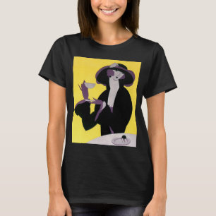 Camiseta Vintage Elegante Bebendo de Mulher Tarde Partido T