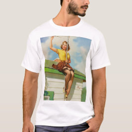 Camiseta Vintage Elvgren Roof TV Antenna Sinal Pin Up Girl