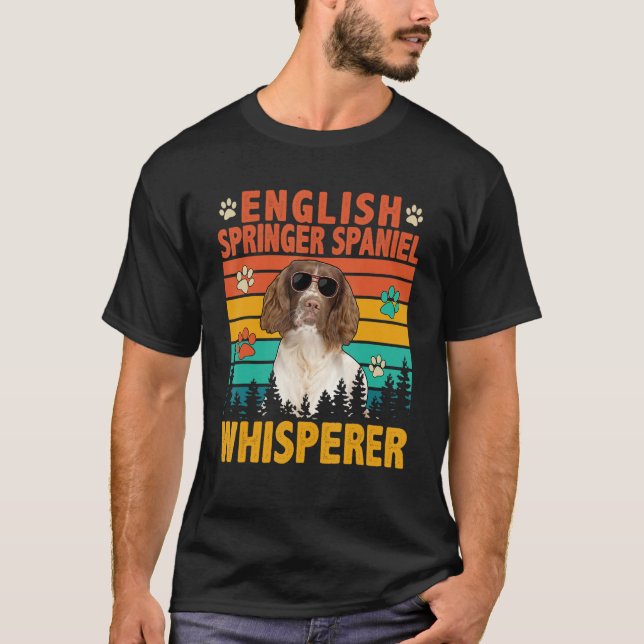 Camiseta Vintage English Springer Spaniel Whisperer Dog Sun (Frente)