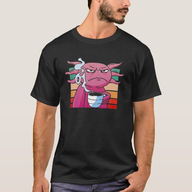 Camiseta Vintage Engraçado Axolotl Com Café (Frente)