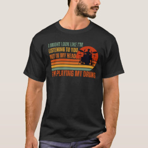 Camiseta Vintage Engraçado Drummer Dizendo Música Baterista