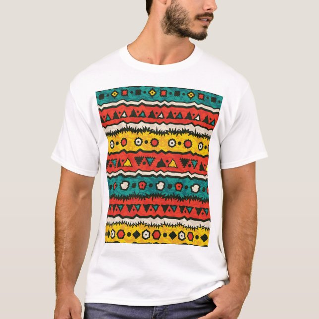 Camiseta Vintage étnico: design sem descontinuidades tradic (Frente)