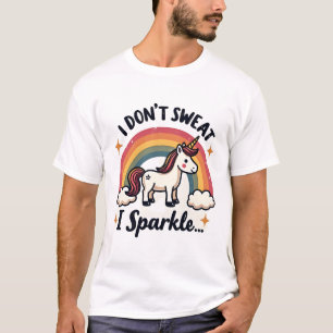 Camiseta Vintage Eu Não Suo Eu Brilho Unicórnio Arco-íris D
