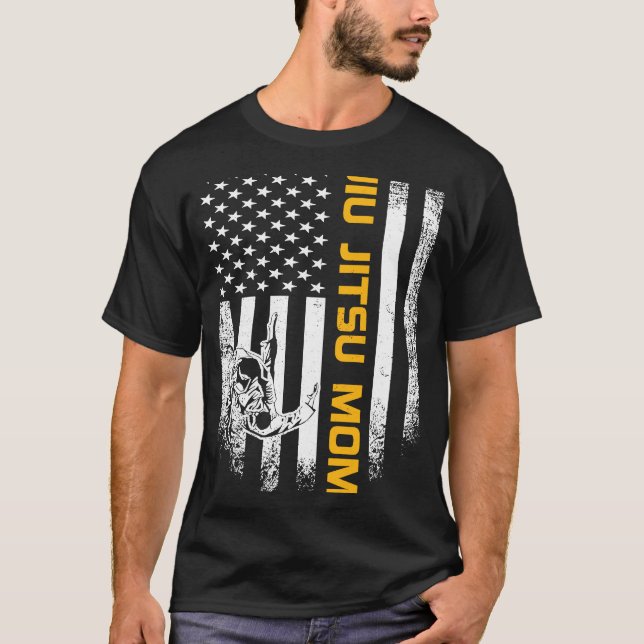 Camiseta Vintage EUA Bandeira Americana Jiu Jitsu Mãe (Frente)
