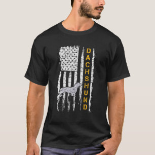 Camiseta Vintage EUA Flag Dachshund Dog Wiener Sil