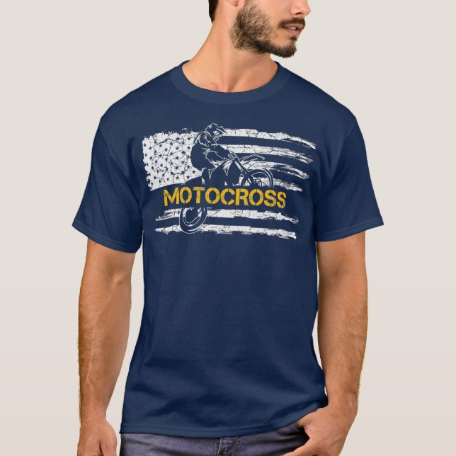 Camiseta Vintage EUA Flag Motocross Dirt Bike (Frente)