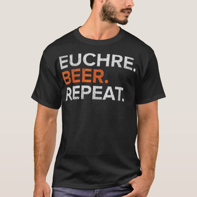 Camiseta Vintage Euchre Beer Repete Engraçado (Frente)