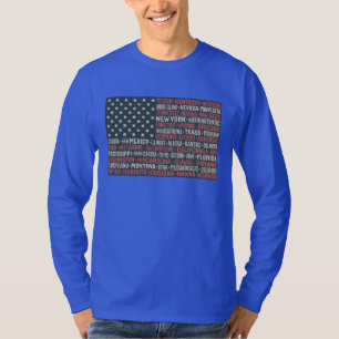 Camiseta Vintage Faded American Flag State Names Words Art