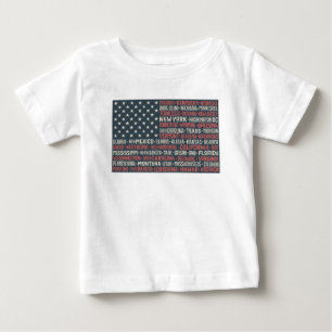 Camiseta Vintage Faded American Flag State Names Words Art